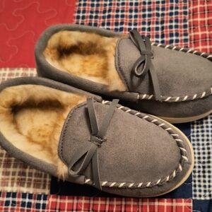 Gray Suede Moccasin Slippers
